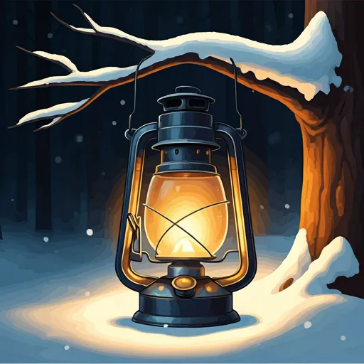 Olentzero alumbrándose con un farol en un bosque de noche