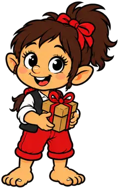 Galtzagorri pequeña con coleta y un regalo en las manos