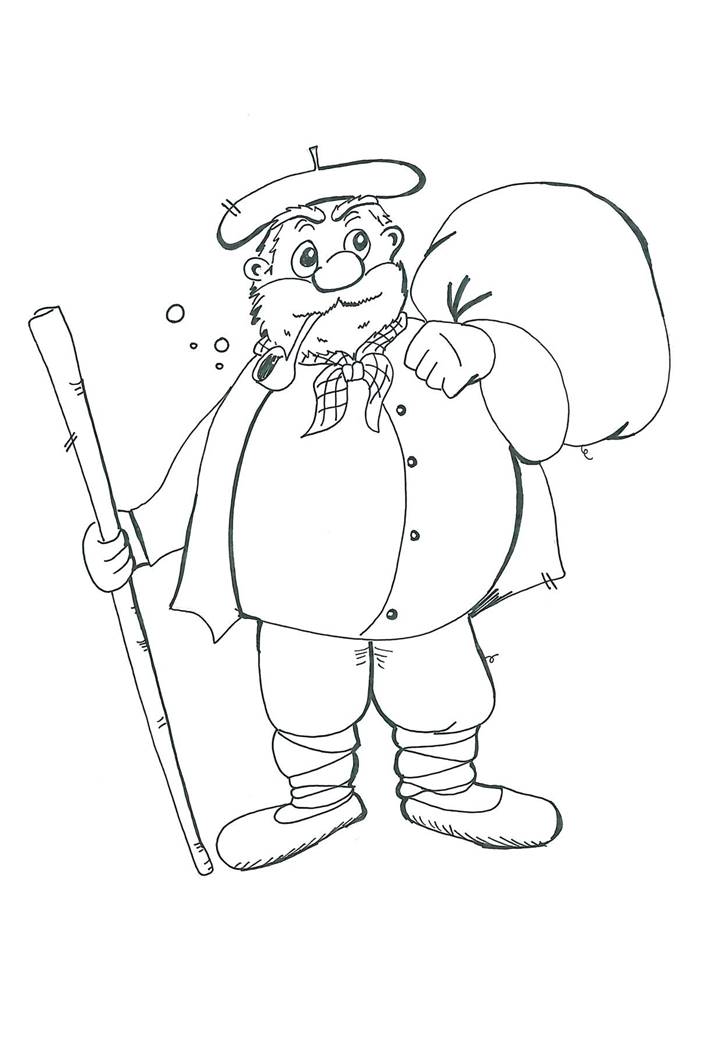 dibujo para colorear de olentzero con saco y makila