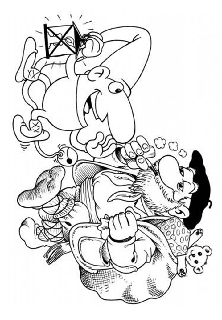 dibujo de olentzero y argitxo con regalos para colorear