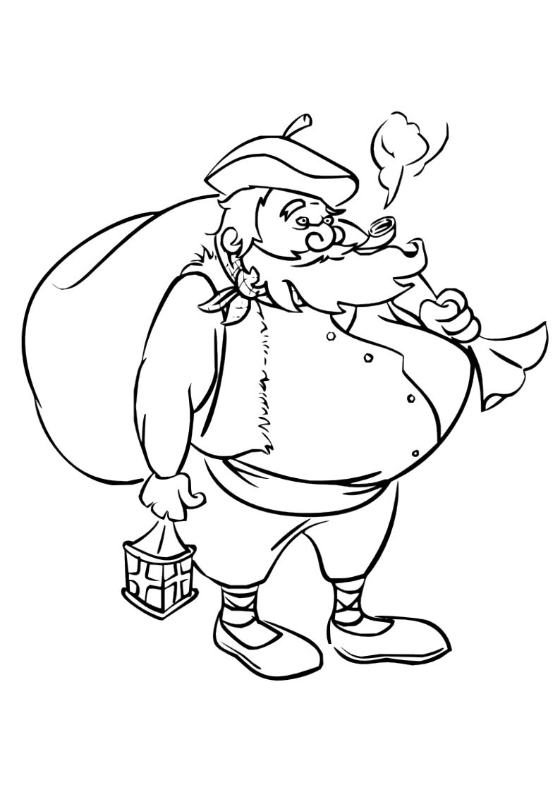 dibujo de olentzero con pipa y farolillo para colorear