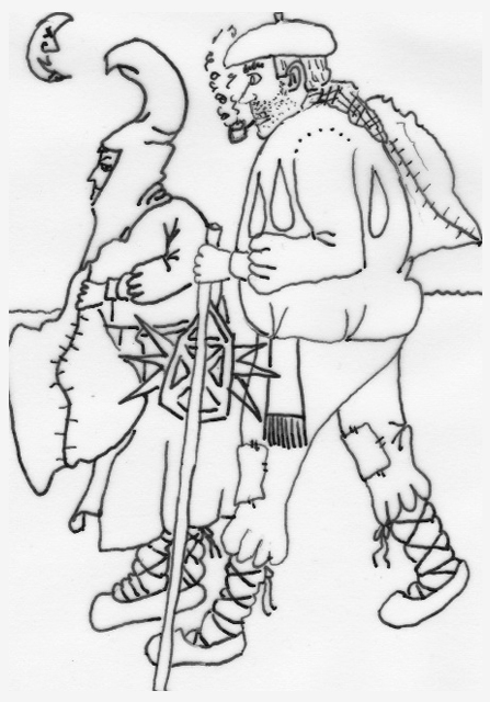 dibujo para colorear de olentzero y mari domingi paseando