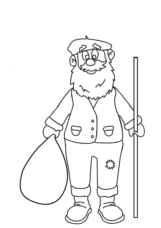 dibujo olentzero sonriente con saco para colorear