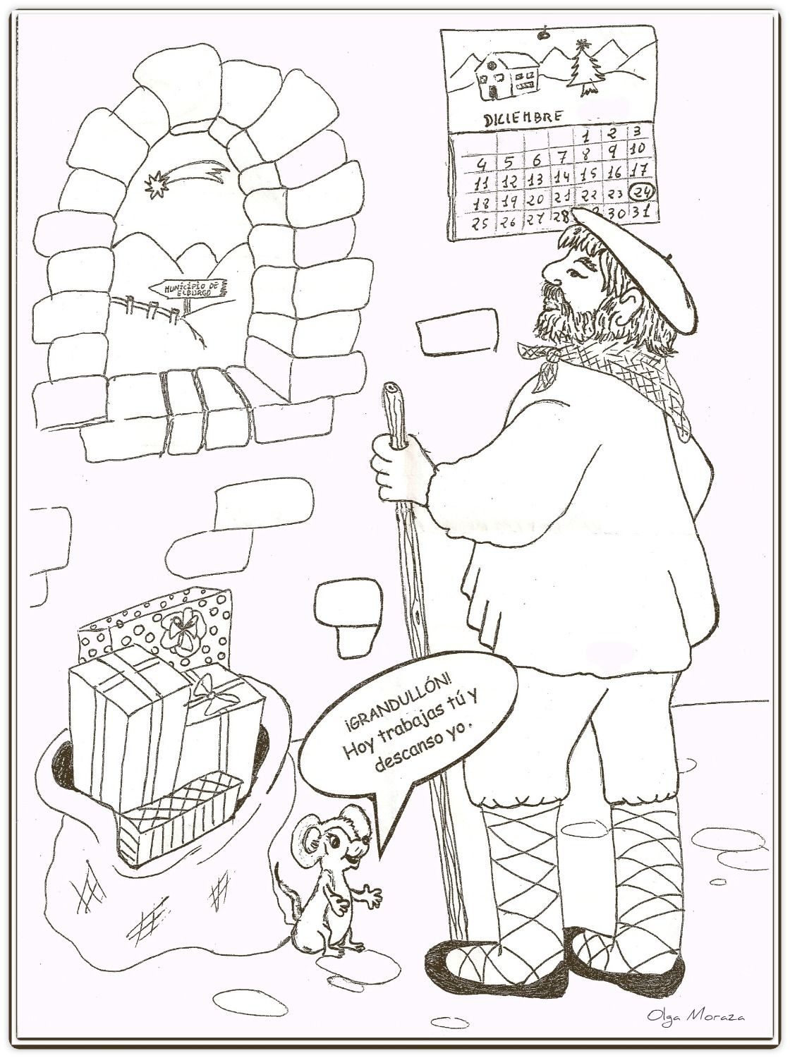 dibujo para colorear de olentzero y el ratoncito pérez